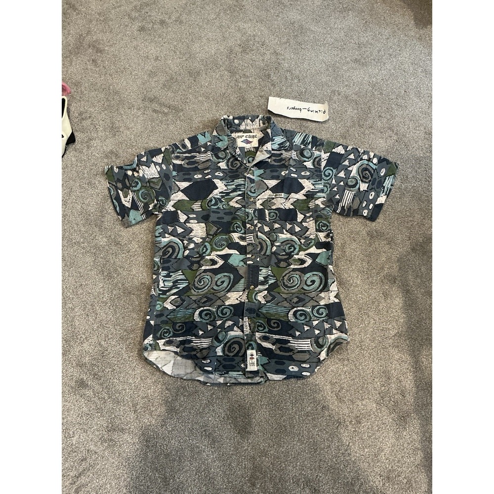 Vintage Rip Curl button-down short-sleeve shirt abstract pattern Men Size Medium